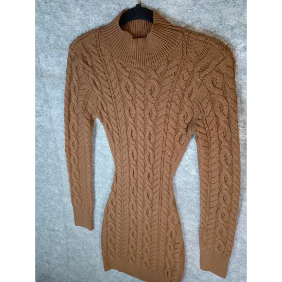 JLUXLABEL Womens S Cable Knit Mock Neck Cut Out Bodycon Sweater Dress - Picture 3 of 12